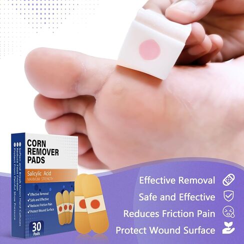 Corn Remover Pads for Toes and Feet, Maximum Strength 40% Salicylic Acid Medicated Treatment - Fast-Acting Adhesive Patches for Corn, Callus & Dead Skin Removal, 30 Count in Kuwait