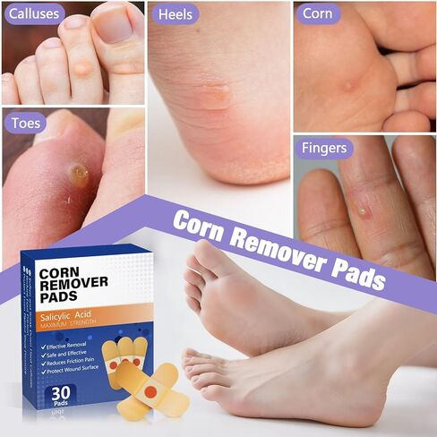 Corn Remover Pads for Toes and Feet, Maximum Strength 40% Salicylic Acid Medicated Treatment - Fast-Acting Adhesive Patches for Corn, Callus & Dead Skin Removal, 30 Count in Kuwait