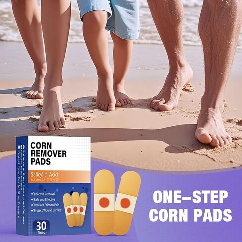 Corn Remover Pads for Toes and Feet, Maximum Strength 40% Salicylic Acid Medicated Treatment - Fast-Acting Adhesive Patches for Corn, Callus & Dead Skin Removal, 30 Count in Kuwait