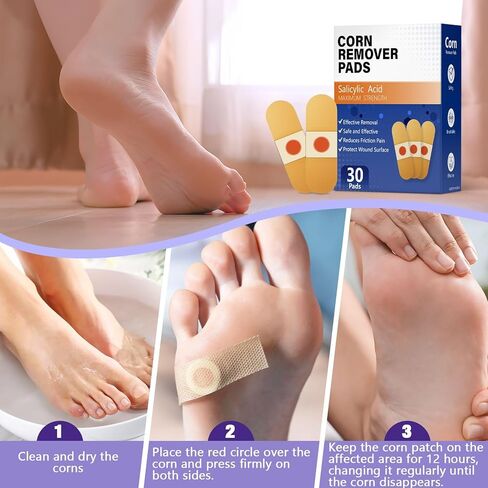 Corn Remover Pads for Toes and Feet, Maximum Strength 40% Salicylic Acid Medicated Treatment - Fast-Acting Adhesive Patches for Corn, Callus & Dead Skin Removal, 30 Count in Kuwait