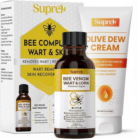 SupreH Bee Venom Wart Remover Kit: Maximum Strength Bee Venom Wart Solution with Botanical Skin Restore Cream - for Plantar and Common Wart 30 in Kuwait
