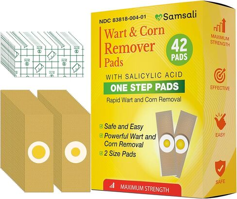Samsali Wart Corn Remover Pads for Feet: 42 Pack 40% Salicylic Acid Extra Strength Bandages for Plantar Warts Corns Small Callus on Feet Hands Toes - Safe Effective Treatment for Adults Teens in Kuwait