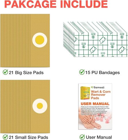 Samsali Wart Corn Remover Pads for Feet: 42 Pack 40% Salicylic Acid Extra Strength Bandages for Plantar Warts Corns Small Callus on Feet Hands Toes - Safe Effective Treatment for Adults Teens in Kuwait