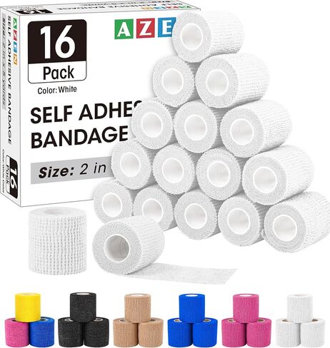 AZEN 16 Pack Self Adhesive Bandage Wrap, 2" X 5 Yards Elastic Cohesive Bandage Wrap, Color Athletic Tape, Vet Wrap, Ankle Tape in Kuwait