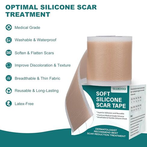 Silicone Scar Sheets (1.6"x 158" Roll-4M), Silicone Scar Tape for Scar Removal Treatment, Reusable Silicone Scar Strips for C-Section, Keloid, Burn, Acne, Surgical Scars in Kuwait