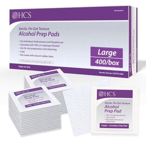 HCS Large Alcohol Prep Pads - Textured, 70% Isopropyl Alcohol Wipes, Individually Wrapped - 2 ply Sterile Skin Prep Swabs for Injections, First Aid (100/Box) in Kuwait
