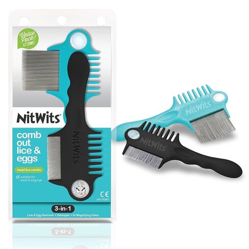 NitWits Head Lice & Egg Comb 2 Pack, 3-in-1 Lice Comb, Detangles, Removes Lice & Eggs and Includes 5x Magnifying Glass in Saudi Arabia