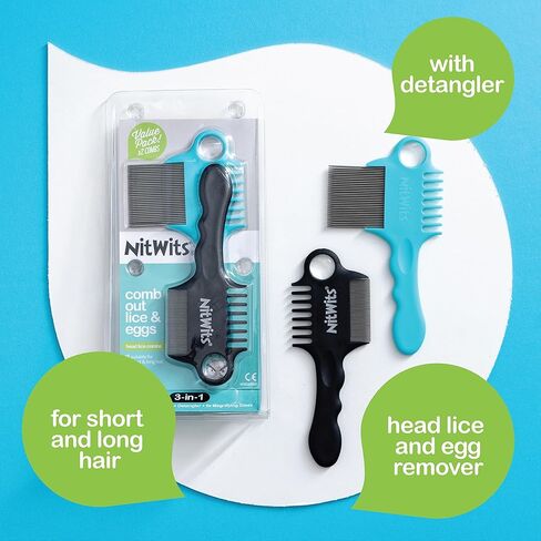 NitWits Head Lice & Egg Comb 2 Pack, 3-in-1 Lice Comb, Detangles, Removes Lice & Eggs and Includes 5x Magnifying Glass in Saudi Arabia