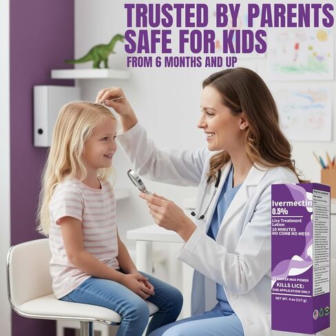 علاج القمل، محلول موضعي بالإيفرمكتين 0.5%، العناية بقمل فروة الرأس، لا يتطلب تمشيطًا، تطبيق سلس وسهل، 2 أونصة in Kuwait