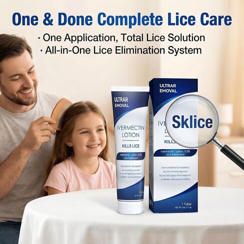 Ivermectin Lotion 0.5% Lice Treatment (4 Fl Oz) Fast-Acting 10-Minute Single Use, Solution for Head Lice & Eggs, No Nit Combing Required, Adults & Kids 6 Months+ in Kuwait