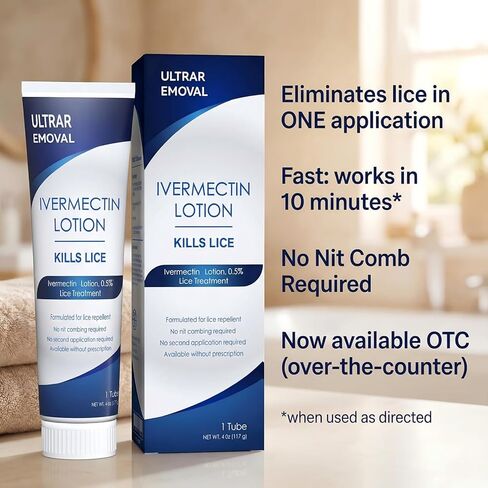 Ivermectin Lotion 0.5% Lice Treatment (4 Fl Oz) Fast-Acting 10-Minute Single Use, Solution for Head Lice & Eggs, No Nit Combing Required, Adults & Kids 6 Months+ in Kuwait
