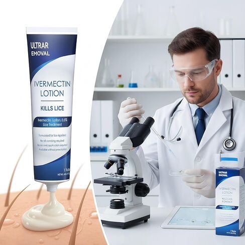 Ivermectin Lotion 0.5% Lice Treatment (4 Fl Oz) Fast-Acting 10-Minute Single Use, Solution for Head Lice & Eggs, No Nit Combing Required, Adults & Kids 6 Months+ in Kuwait