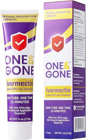 One&Gone Ivermectin Lotion 0.5% (4 oz) – Fast-Acting 10-Minute Head Lice Treatment | Kills Lice & Eggs in One Application, No Nit Combing Required, Prescription Strength for Adults & Kids 6 Months+ in Kuwait