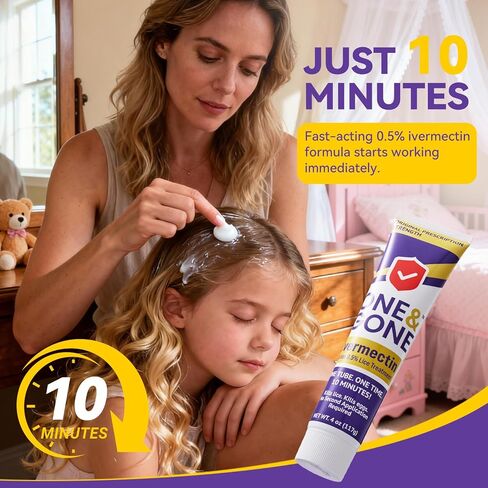One&Gone Ivermectin Lotion 0.5% (4 oz) – Fast-Acting 10-Minute Head Lice Treatment | Kills Lice & Eggs in One Application, No Nit Combing Required, Prescription Strength for Adults & Kids 6 Months+ in Kuwait
