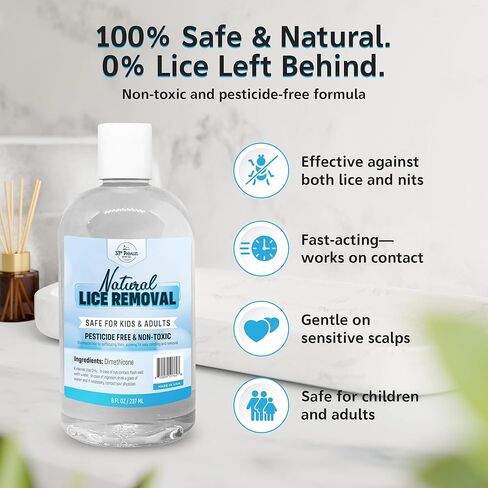 Safe Natural Lice Treatment for Kids & Adults w/ Lice Comb | Gentle, Non-Irritating Lice Shampoo That Kills Eggs and Lice on All Hair Types | Dimethicone Safely Suffocates | 8oz Treats 1-2 People in Kuwait