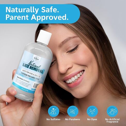 Safe Natural Lice Treatment for Kids & Adults w/ Lice Comb | Gentle, Non-Irritating Lice Shampoo That Kills Eggs and Lice on All Hair Types | Dimethicone Safely Suffocates | 8oz Treats 1-2 People in Kuwait