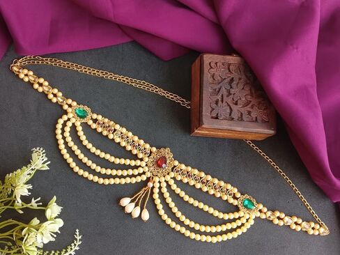 Efulgenz Indian Gold Tone Indian Jewelry for Women Waist Chain Bollywood Fashion Jewelry Multilayer Faux Pearl Beaded Floral Crystal Rhinestone Kundan Chain Tassel Kamarbandh Waist Belt Belly Chain Body Jewelry Beach Jewelry Costume Accessories in Kuwait