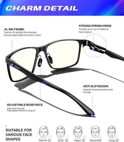نظارات ANYLUV Blue Light للرجال، تخفف إجهاد العين وتحمي العين، نظارات Al-Mg المعدنية للكمبيوتر الأزرق لحجب الضوء in Kuwait