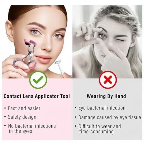 أداة وضع العدسات اللاصقة، فتاحة للعين مع ماصة ذات طرف ناعم وملقط لسهولة الإدخال والإزالة، تتضمن حقيبة سفر محمولة، وردي in Kuwait