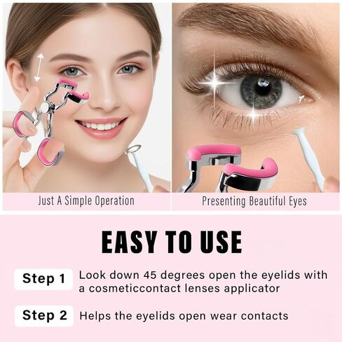 أداة وضع العدسات اللاصقة، فتاحة للعين مع ماصة ذات طرف ناعم وملقط لسهولة الإدخال والإزالة، تتضمن حقيبة سفر محمولة، وردي in Kuwait