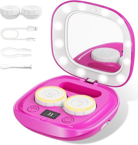 2026 منظف العدسات اللاصقة بالموجات فوق الصوتية الجديد 52 كيلو هرتز - آلة تنظيف العدسات اللاصقة مع 3 أوضاع ذكية ومرآة مكياج مضاءة - آلة تنظيف العدسات اللاصقة الناعمة المحمولة مثالية للمنزل والسفر in Kuwait