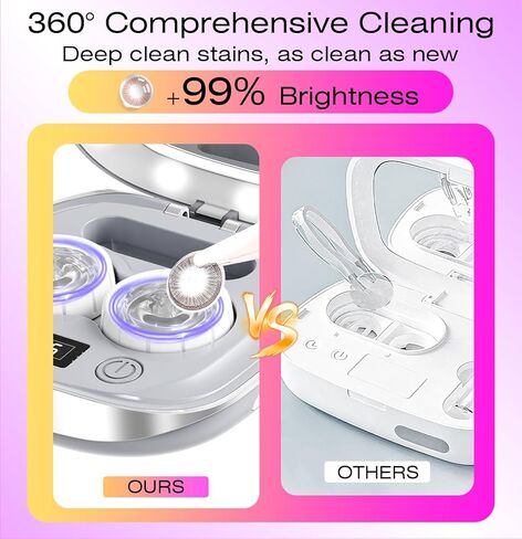 2026 New Ultrasonic Contact Lens Cleaner 52kHZ - Contact Lens Cleaner Machine with 3 Smart Modes & Lighted Makeup Mirror - Portable Soft Contact Lens Cleaning Machine Ideal for Home and Travel in Saudi Arabia