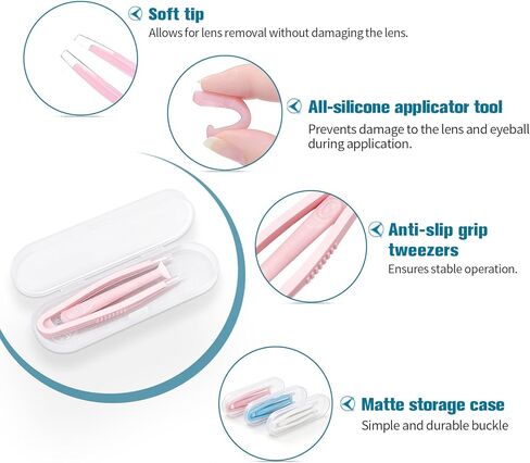 3Pcs soft Contact Lens Remover Tool Set – Silicone Suction Stick, Soft-Tip Contact Tweezers & box, contact remover tool for soft contacts & colored contacts, Travel-Friendly (pink, white, blue) in Kuwait
