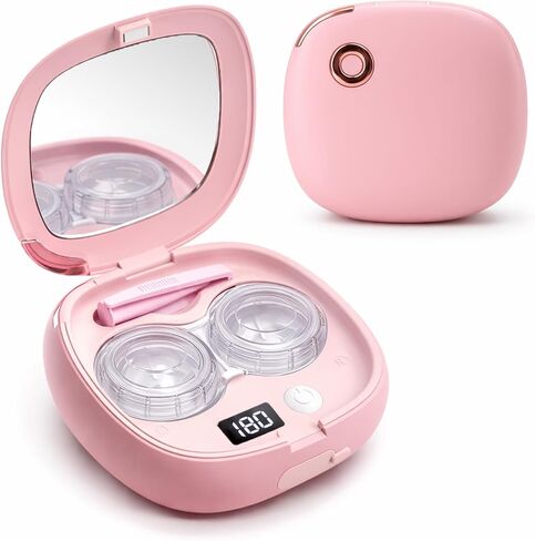 آلة تنظيف العدسات اللاصقة بالموجات فوق الصوتية - مجموعة تنظيف محمولة وقابلة لإعادة الشحن مع 4 علب لمحلول العدسات اللاصقة وأدوات توزيع المكياج وأدوات الإزالة - للسفر والاستخدام المنزلي (أبيض) in Kuwait