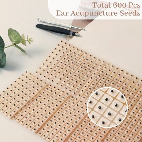 600 Pcs Ear Seeds Kit – Natural Vaccaria Seeds for Auricular Acupressure – Complete Reflexology Set with Acupuncture Pen, Tweezers & Ear Chart – Non-Invasive Self-Adhesive Beads for Wellness in Kuwait