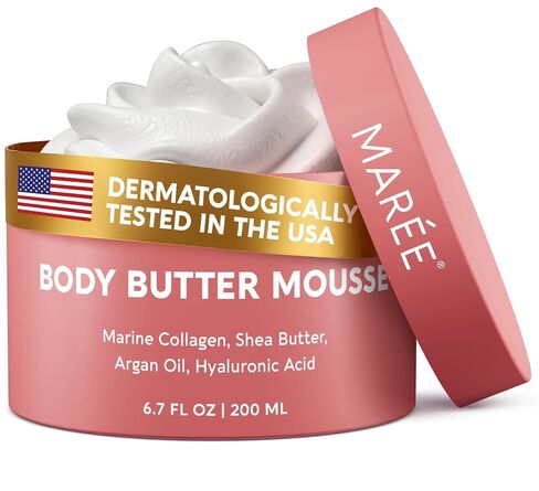 كريم زبدة الجسم ماري - زبدة الجسم المخفوقة للنساء ذات رائحة طيبة - العناية بالبشرة الأيورفيدا - مرطب الجسم للبشرة الجافة - كريم زبدة الشيا الفانيليا للنساء والرجال مع الكولاجين البحري وزيت الأرغان in Kuwait