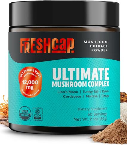 Mushroom Coffee 12,000mg – Organic Instant Coffee with 6 Adaptogenic Mushrooms & 29% Beta-Glucans – Nootropic for Clean Energy, Focus, No Jitters, Ayurveda Immune Support (15 Servings) in Kuwait