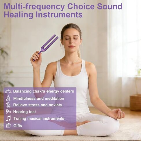 مجموعة شوكات ضبط للشفاء - تتضمن 4 شوكات ضبط تردد (128 هرتز، 136.1 هرتز، 256 هرتز، 384 هرتز) ومطرقة عاكسة، وأدوات معالجة الصوت لعلاج صوت الشاكرا، وملحقات اليوغا والتأمل in Kuwait