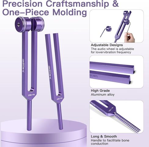 مجموعة شوكات ضبط للشفاء - تتضمن 4 شوكات ضبط تردد (128 هرتز، 136.1 هرتز، 256 هرتز، 384 هرتز) ومطرقة عاكسة، وأدوات معالجة الصوت لعلاج صوت الشاكرا، وملحقات اليوغا والتأمل in Kuwait