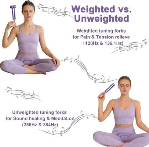 مجموعة شوكات ضبط للشفاء - تتضمن 4 شوكات ضبط تردد (128 هرتز، 136.1 هرتز، 256 هرتز، 384 هرتز) ومطرقة عاكسة، وأدوات معالجة الصوت لعلاج صوت الشاكرا، وملحقات اليوغا والتأمل in Kuwait