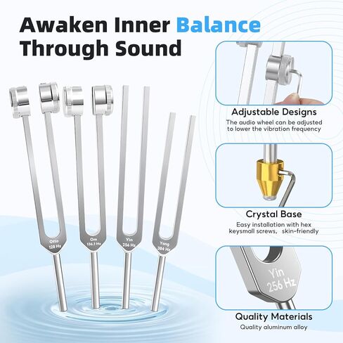 شوكة ضبط للشفاء، مجموعة شوكة ضبط 128 هرتز 136 هرتز 256 هرتز 384 هرتز للتأمل واليوجا والعلاج بالطاقة الشاكرا، هدية شفاء مثالية للأم أو الصديقة في عيد الأم، عيد الميلاد in Kuwait