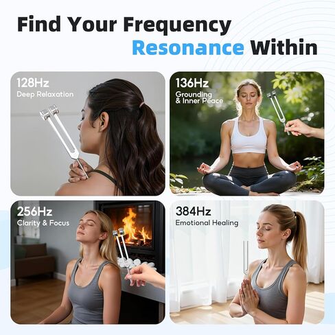 شوكة ضبط للشفاء، مجموعة شوكة ضبط 128 هرتز 136 هرتز 256 هرتز 384 هرتز للتأمل واليوجا والعلاج بالطاقة الشاكرا، هدية شفاء مثالية للأم أو الصديقة في عيد الأم، عيد الميلاد in Kuwait