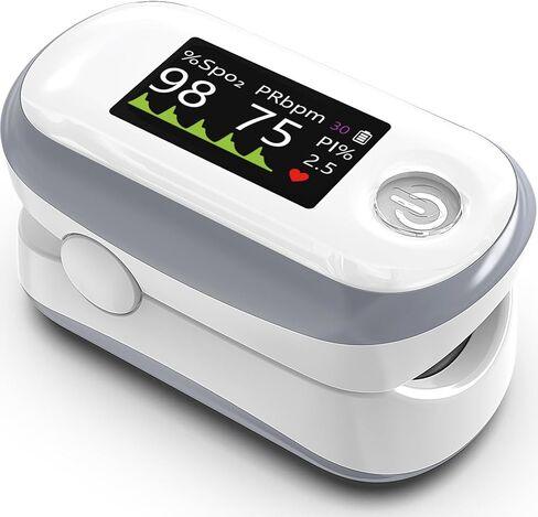 Pulse Oximeter, 4 Color OLED Display Oxygen Monitor Fingertip with 20 × Memory, Blood Oxygen Saturation Monitor (SpO2), Alarm & Brightness Adjustable, Batteries & Lanyard (White) in Kuwait