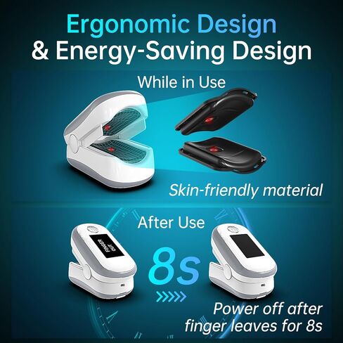 Pulse Oximeter, 4 Color OLED Display Oxygen Monitor Fingertip with 20 × Memory, Blood Oxygen Saturation Monitor (SpO2), Alarm & Brightness Adjustable, Batteries & Lanyard (White) in Kuwait