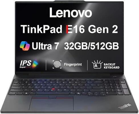 Lenovo ThinkPad E16 Gen 2 Business Laptop 16.0 "IPS FHD Display (Intel Core Ultra 7 155U (Beats I7-1355U) ، 64GB DDR5 ، 2TB PCIE SSD ، Backlit KB ، Phoushprint ، Thunderbolt 4 ، WIFI 6 ، Win 11 Pro) in Kuwait