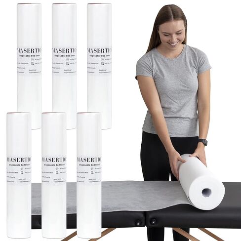 Disposable Massage Bed Cover - 60 Sheets Per Roll, Non-woven Material - Ideal for Spa, Tattoo, Waxing - No Crinkle Table Sheets - 31.5 x 71 Inches (2 Rolls) in Kuwait