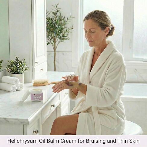 Helichrysum Essential Oil Balm Cream – Thick Herbal Balm Cream with Natural Botanical Aroma – Moisturizing Support for Appearance of Bruised or Fragile Skin – 4 oz in Saudi Arabia