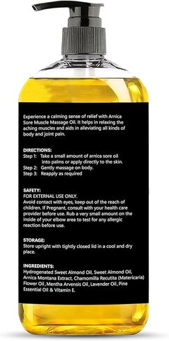 Arnica Massage Oil for Massage Therapy - Refreshing, and Relaxing - Natural Oils with Lavender & Chamomile Essential Oils - for All Skin Types - Men and Women 9.6 fl (FBA) in Saudi Arabia