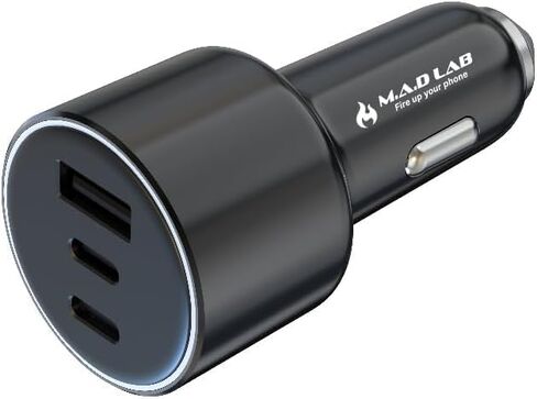 M.A.D Lab 84W Fast Car Charger with Smart Power Distribution – Car Charger USB C, Dual 33W USB-C & 18W USB-A, Overheat Protection, 84W Multi for iPhone 16 /, iPad, Android, Galaxy and More in Saudi Arabia
