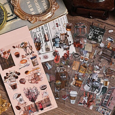 Scrapbooking Stickers(50pcs), Fecsam Washi Sticker Pages Small Vintage Style Booklet, Decorative Stickers for Scrapbook, Journaling Jounal Supplies, Planners, Water Bottles, Laptop, Suitcase, Kid DIY Art Crafts(Past Note) in Kuwait