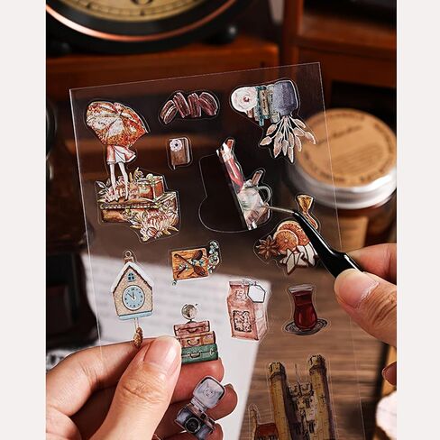 Scrapbooking Stickers(50pcs), Fecsam Washi Sticker Pages Small Vintage Style Booklet, Decorative Stickers for Scrapbook, Journaling Jounal Supplies, Planners, Water Bottles, Laptop, Suitcase, Kid DIY Art Crafts(Past Note) in Kuwait