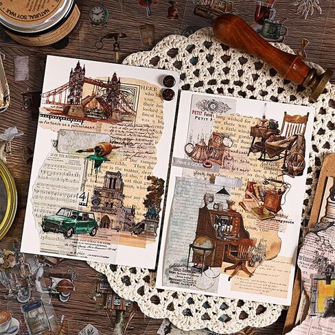 Scrapbooking Stickers(50pcs), Fecsam Washi Sticker Pages Small Vintage Style Booklet, Decorative Stickers for Scrapbook, Journaling Jounal Supplies, Planners, Water Bottles, Laptop, Suitcase, Kid DIY Art Crafts(Past Note) in Kuwait