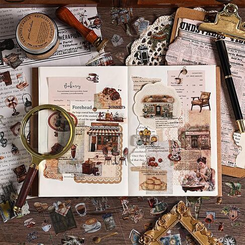 Scrapbooking Stickers(50pcs), Fecsam Washi Sticker Pages Small Vintage Style Booklet, Decorative Stickers for Scrapbook, Journaling Jounal Supplies, Planners, Water Bottles, Laptop, Suitcase, Kid DIY Art Crafts(Past Note) in Kuwait