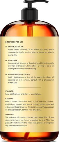 Brooklyn Botany Sweet Almond Oil | for Skin, Hair and Face | 16 Fl Oz | 100% Pure and Natural | Carrier Oil for Essential Oils, Aromatherapy and Massage | Hexane Free in Kuwait