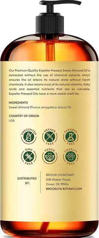 Brooklyn Botany Sweet Almond Oil | for Skin, Hair and Face | 16 Fl Oz | 100% Pure and Natural | Carrier Oil for Essential Oils, Aromatherapy and Massage | Hexane Free in Kuwait