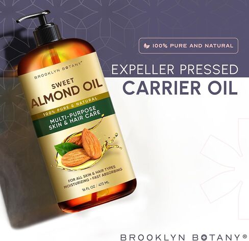 Brooklyn Botany Sweet Almond Oil | for Skin, Hair and Face | 16 Fl Oz | 100% Pure and Natural | Carrier Oil for Essential Oils, Aromatherapy and Massage | Hexane Free in Kuwait